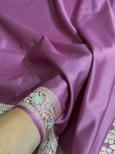 Lavender Shades Plain Banarasi With Minakari Floral Border Mashru Silk Saree MSM-123