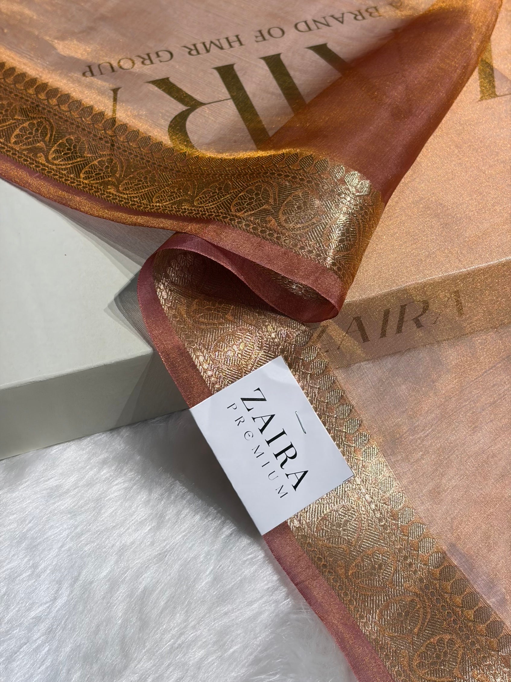 Copper Shades Pure Tissue Silk Saree with Brocade Blouse PT-09