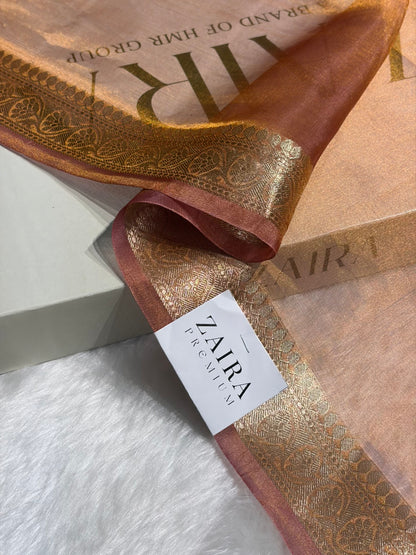 Copper Shades Pure Tissue Silk Saree with Brocade Blouse PT-09