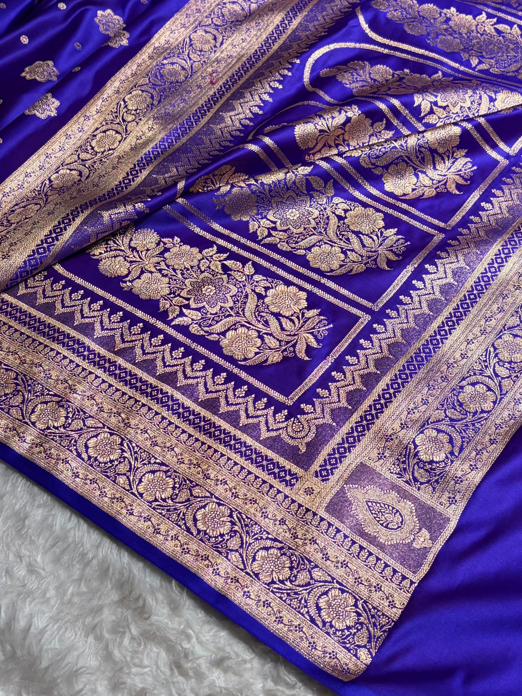 Banarasi Satin Katan Saree Floral Boota Pattern in Royal Purple Shades SK146