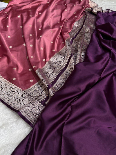 Booti Motif In Mauve -Wine Contrast Mashru Silk Saree MCS10