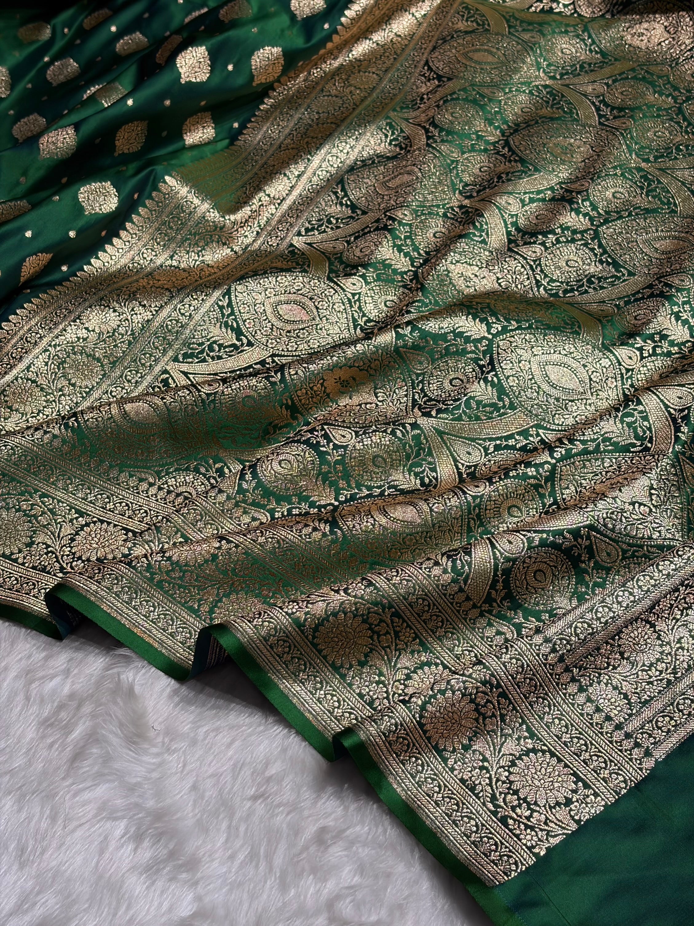 Cross Green Unique Boota Pattern Satin Katan Silk Saree SK69