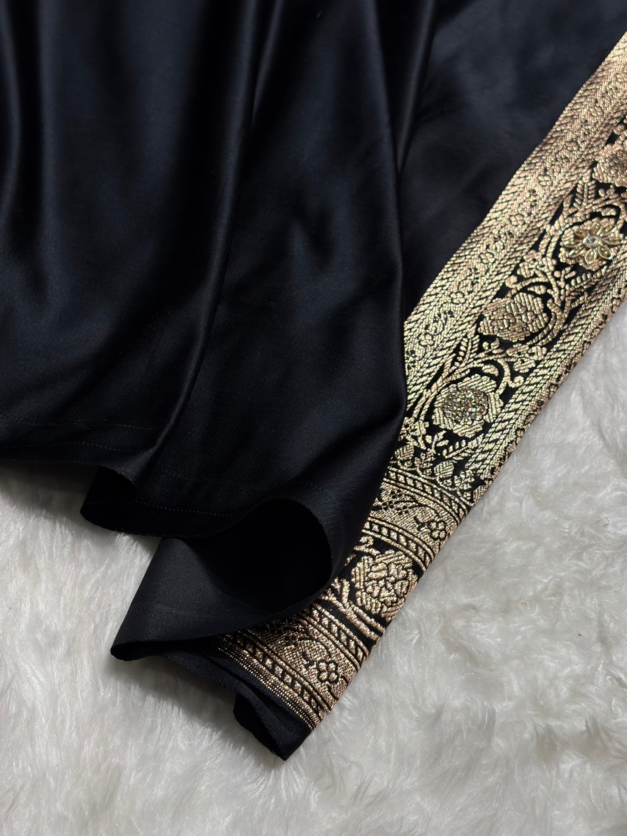 Banarasi Black Katan Silk Saree With Ari Zardozi and Swarovski stone work BSK01