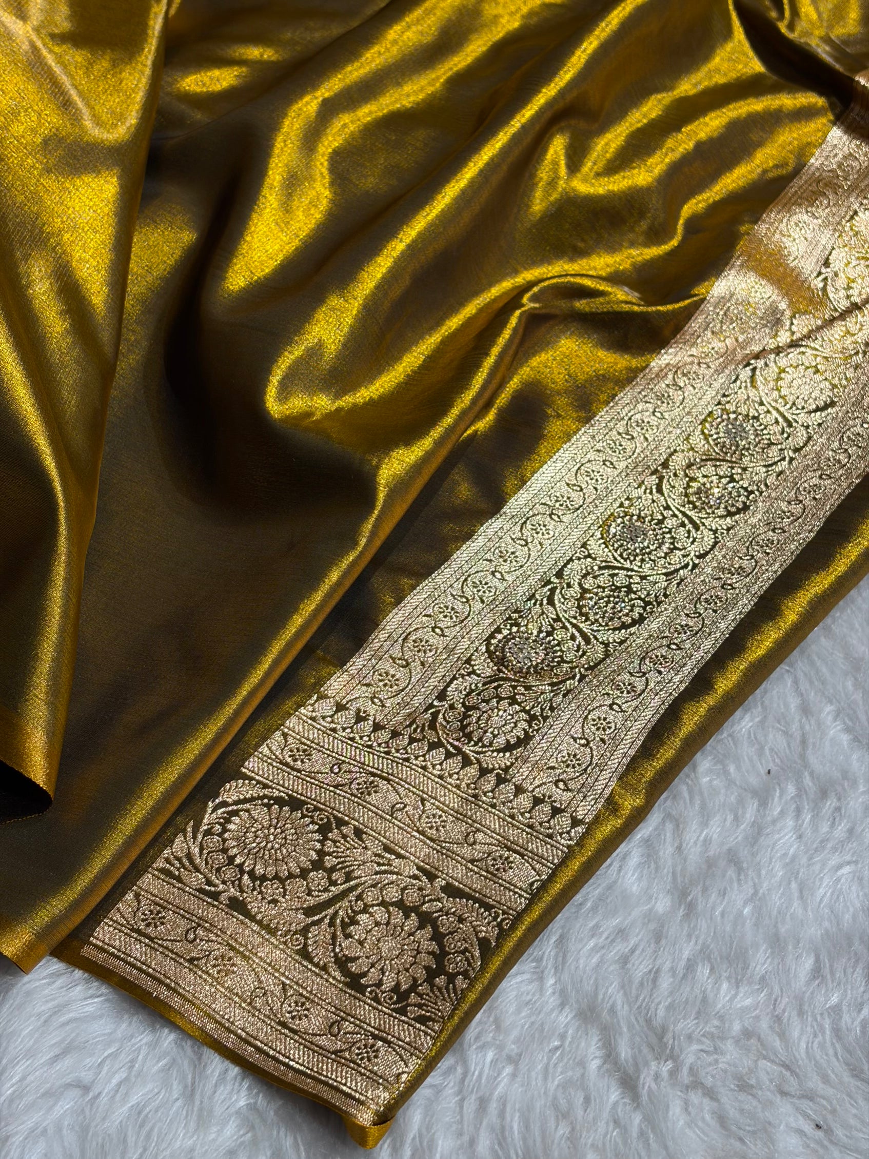 Ultra Light Weight Satin Silk Jaal With Swarovski Work in Mehendi Shades BSS13