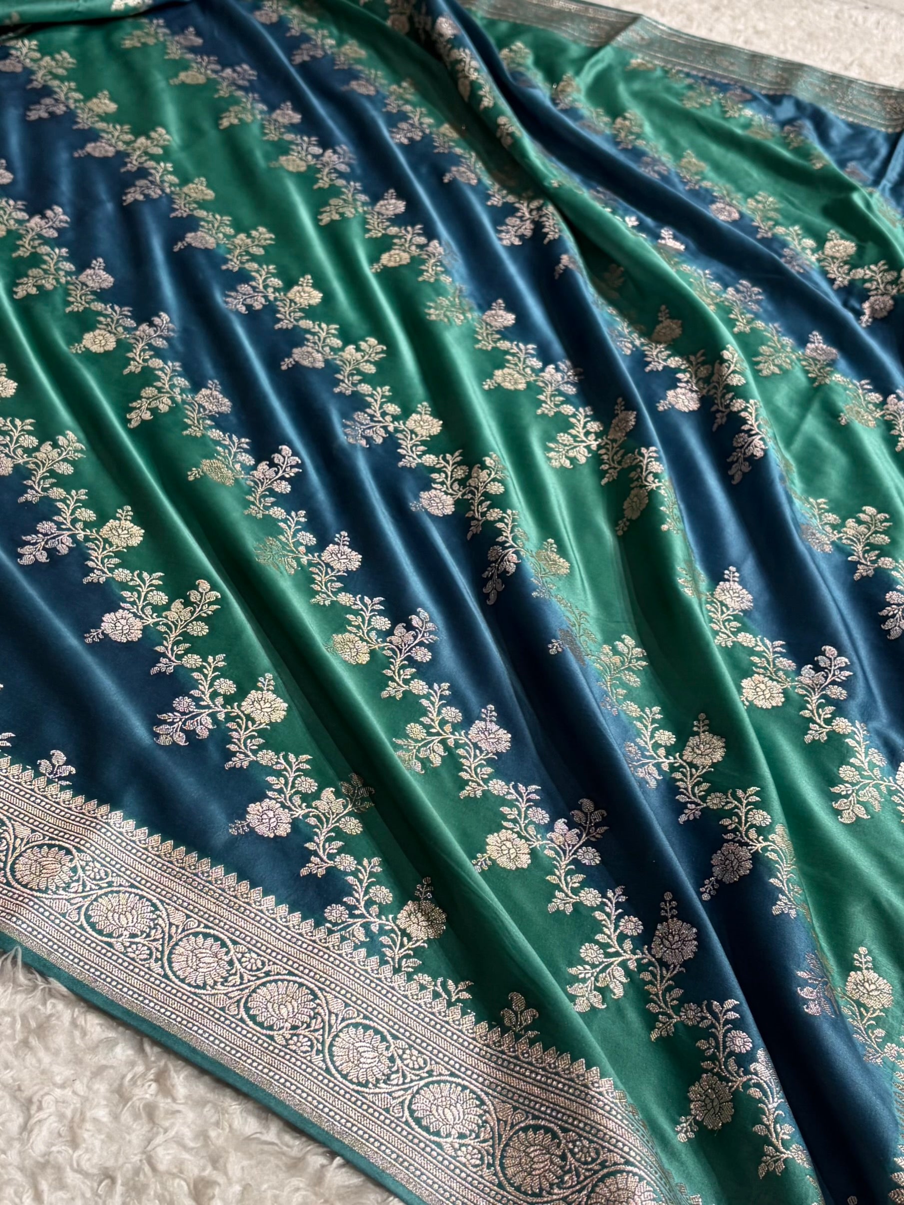 German Blue Shades Rangkart Mashru Silk Saree MSRK01