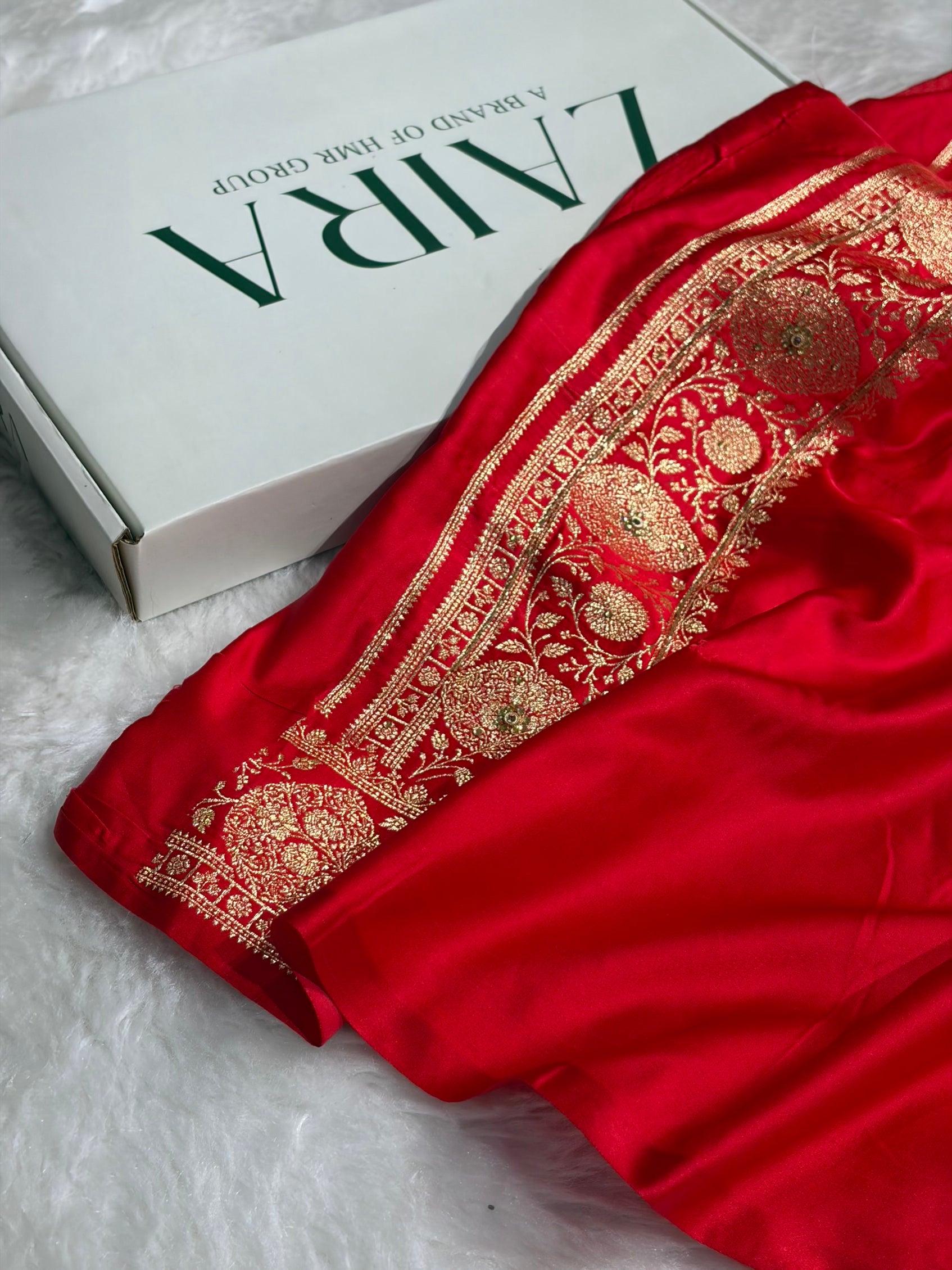 Banarasi Satin Katan Saree With Aari Zardozi Work Boota in Red Shades BSK98