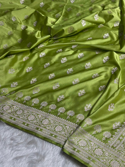 Pista Green Shades Floral Border Boota Mashru Silk Saree MCS66