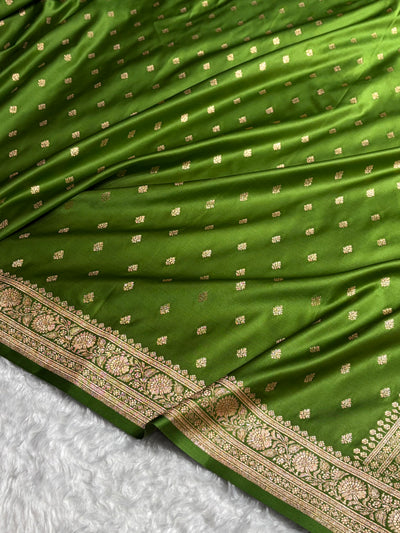 Banarasi Boota Katan Silk Saree In Mahndi Green Shades SK03