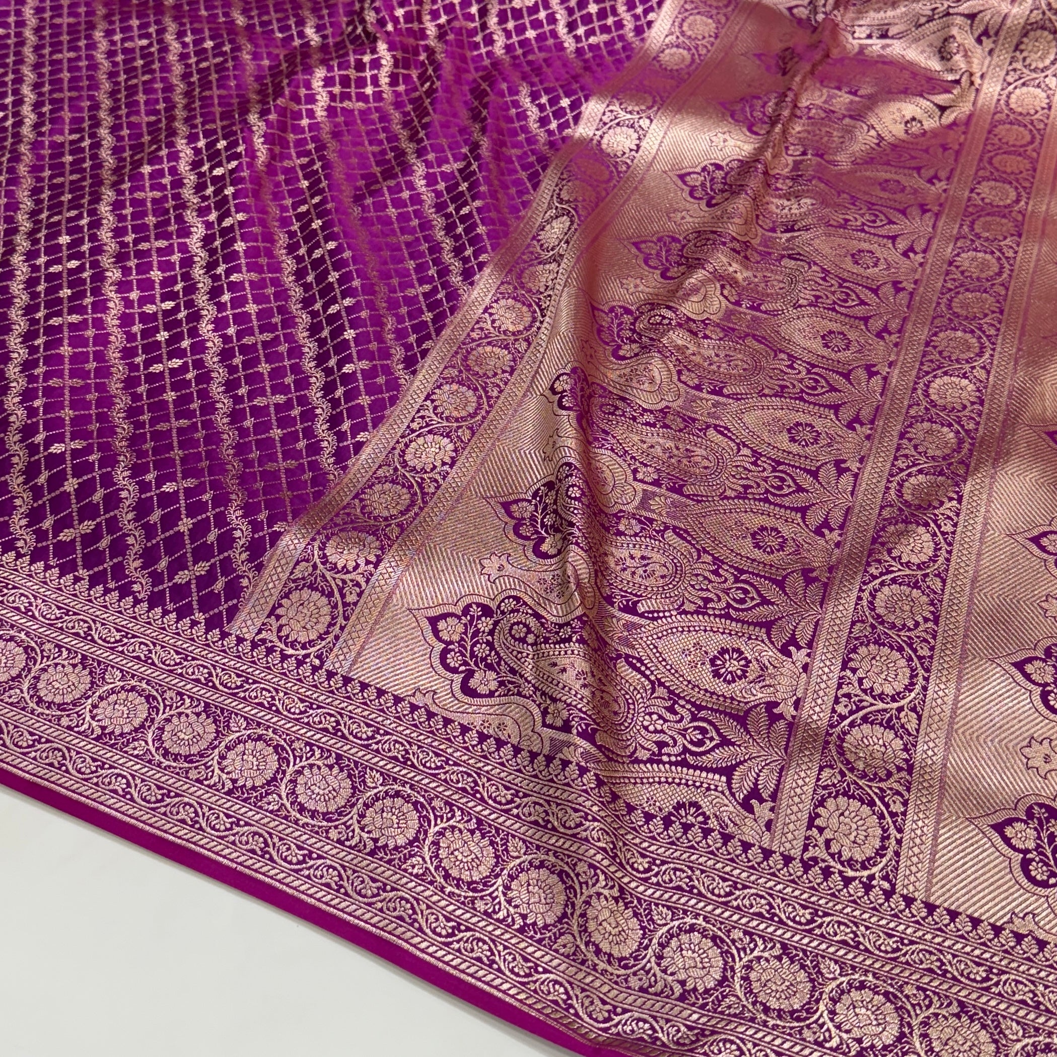 Wine Banarasi Brocade Soft Katan Silk Saree