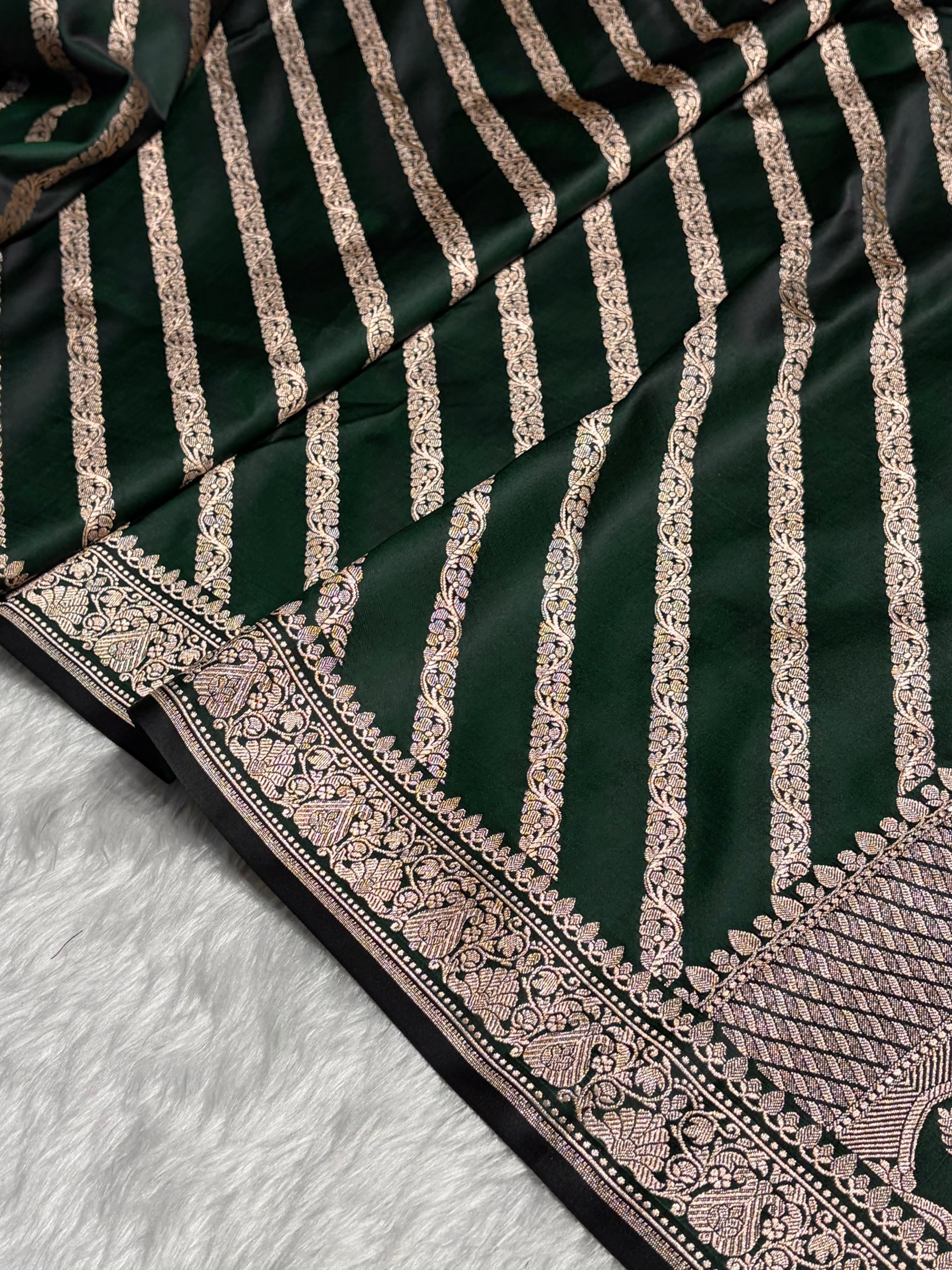 Bottle Green With Floral Border Mashru Silk Saree MSM-98