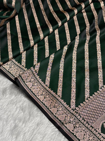 Bottle Green With Floral Border Mashru Silk Saree MSM-98