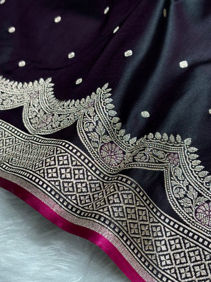 Dark Purple Shades Scallop Motif Booti Mashru Silk Saree MSM-56