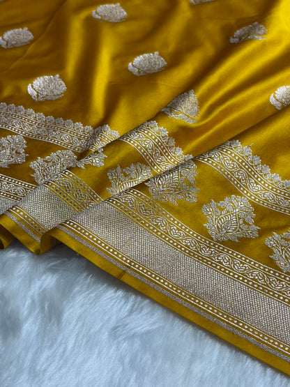 Mustard Gold Boota Motif Mashru Silk Saree MS43