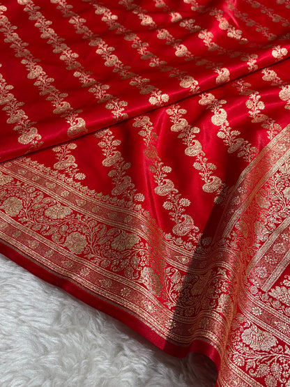Banarasi Red Shades Cross Pattern Banarasi Satin Silk Saree SS51