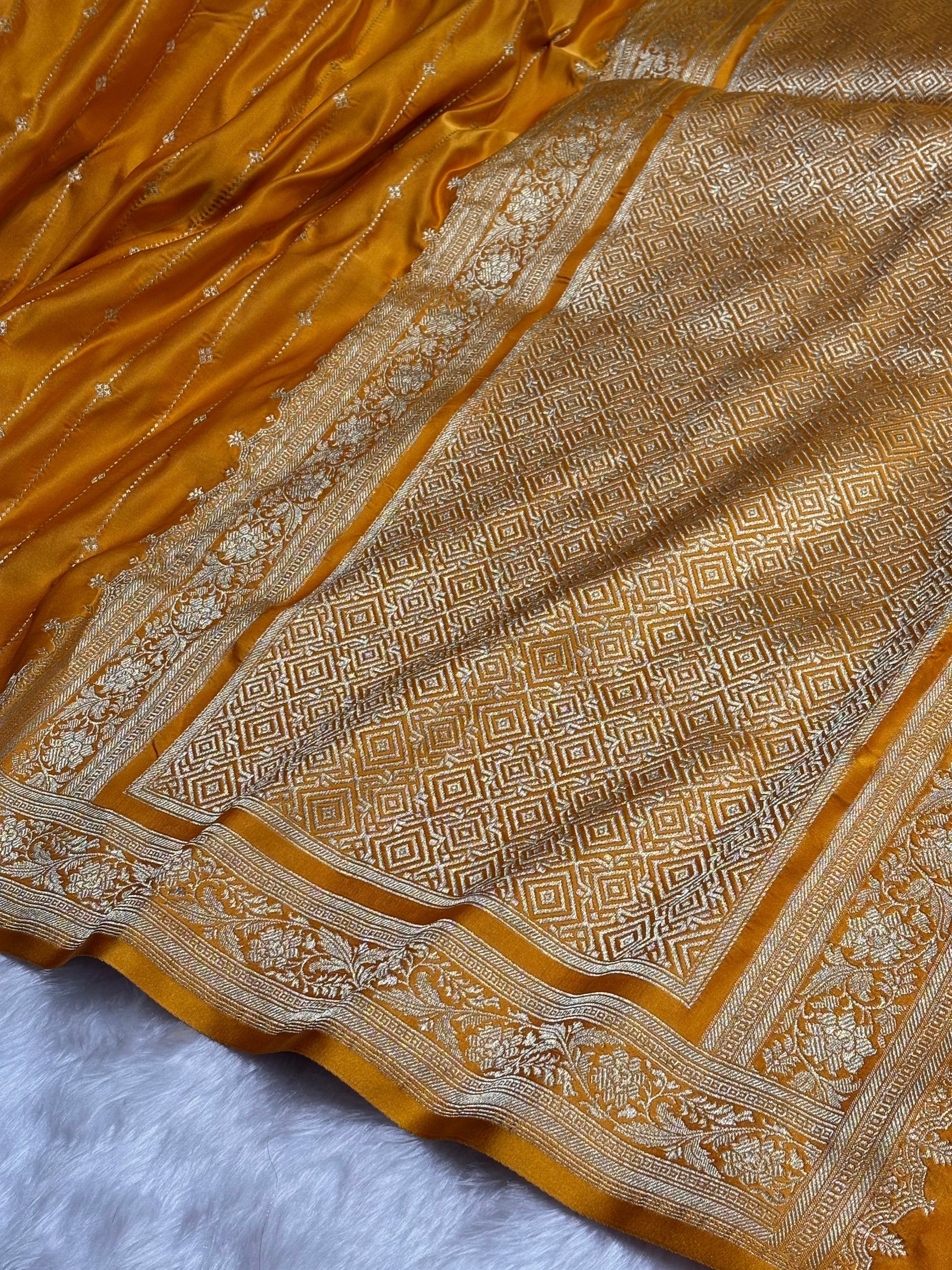 Mustard Shades Satin Katan Silk Saree SK63