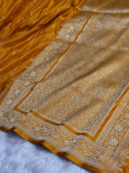 Mustard Shades Satin Katan Silk Saree SK63