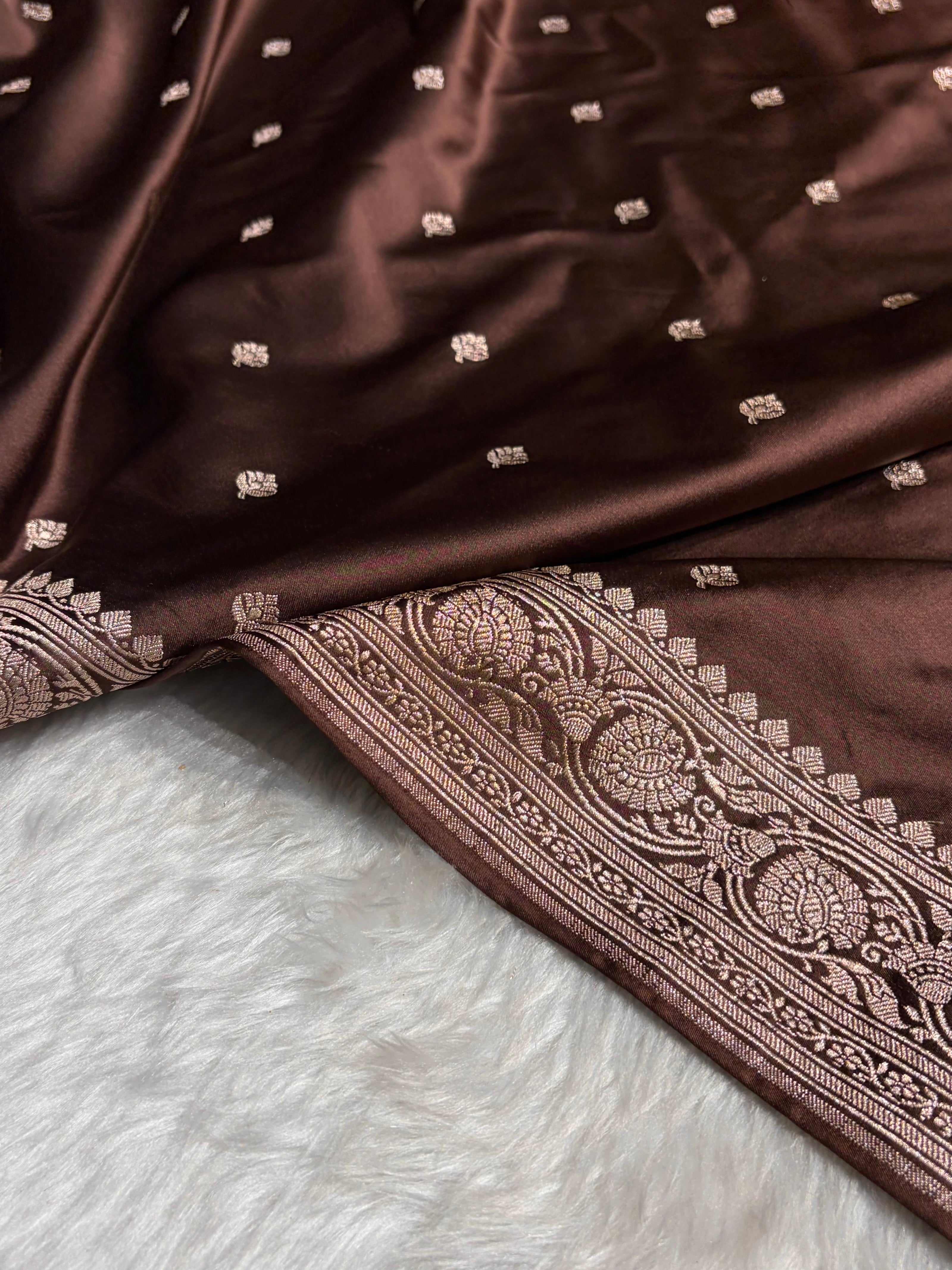 Ombre Light Chocolate Booti Mashru Silk Saree MS10