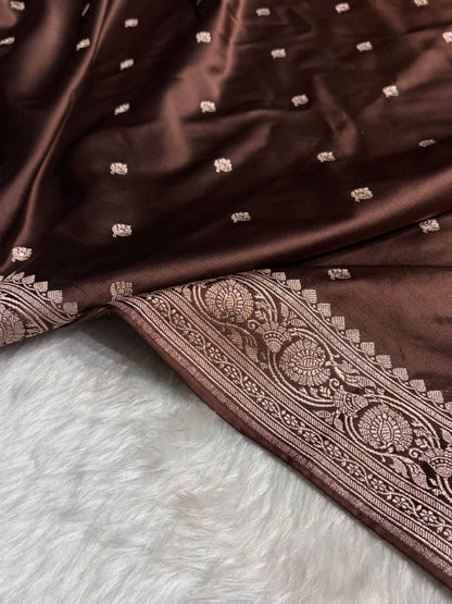 Ombre Light Chocolate Booti Mashru Silk Saree MS10