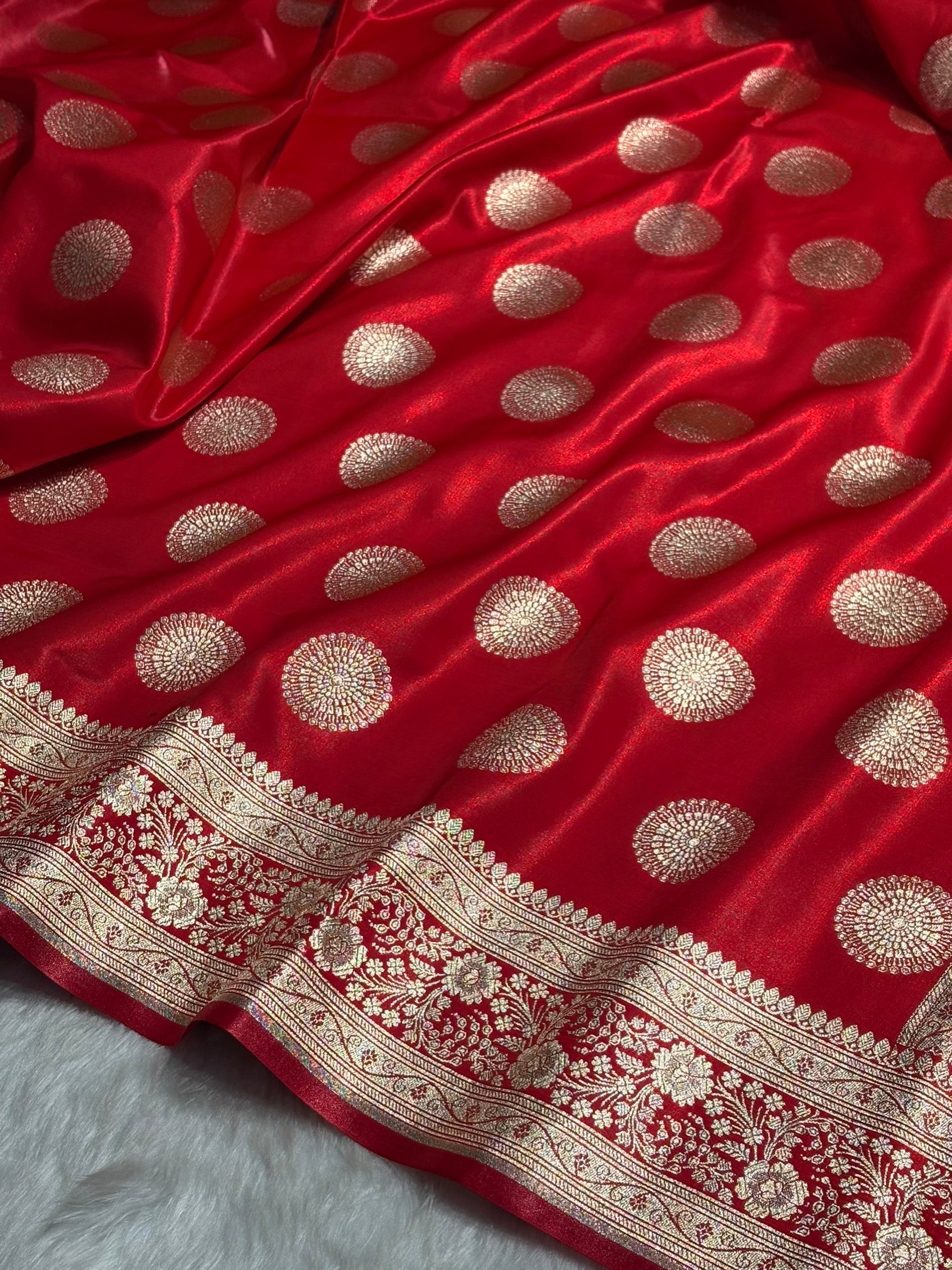 Red Shades Banarasi Satin Silk Saree SS33