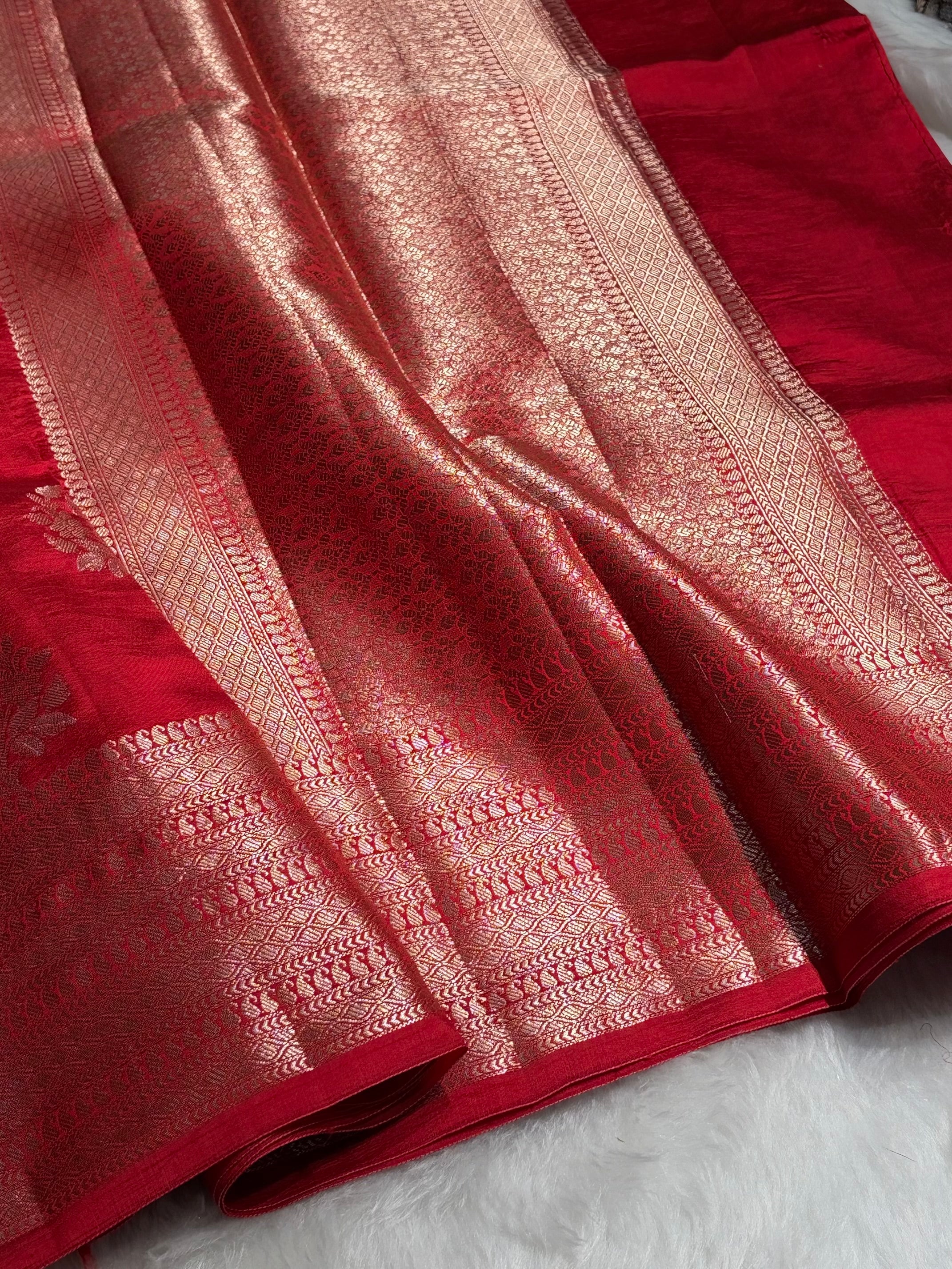 Red Flower Booti Pure Caramel Silk Saree CS-12