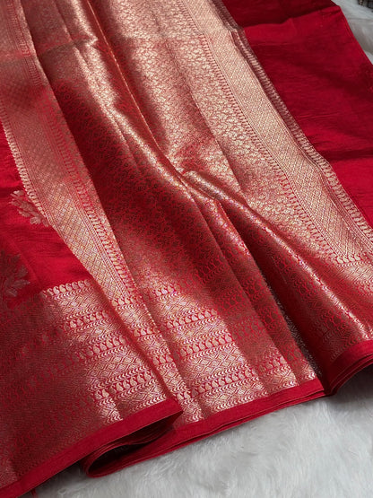 Red Flower Booti Pure Caramel Silk Saree CS-12