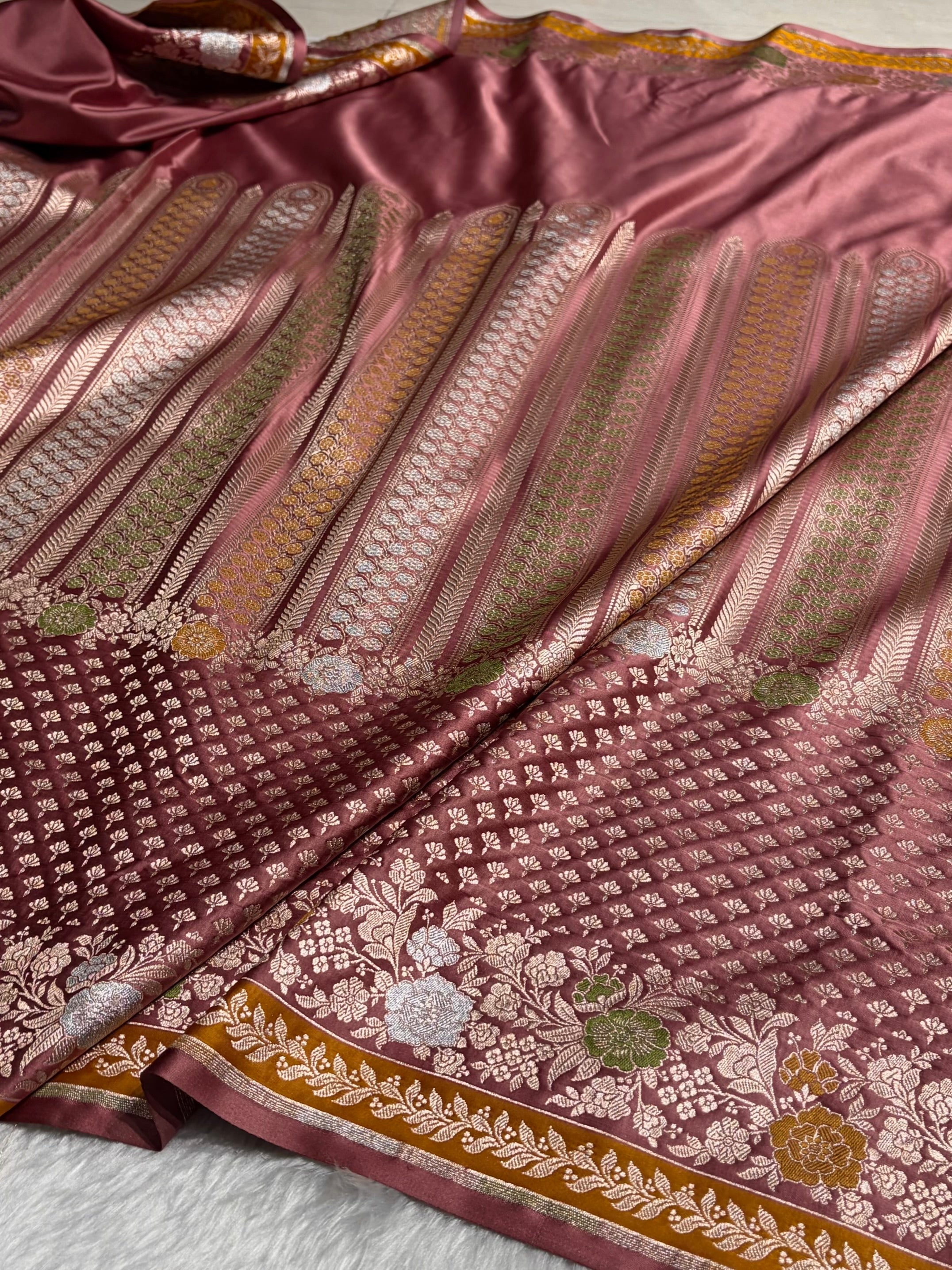 Mauve Shades Floral Minakari Skirt Border Mashru Silk Saree MSM-83
