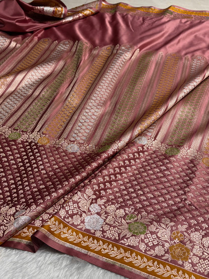 Mauve Shades Floral Minakari Skirt Border Mashru Silk Saree MSM-83