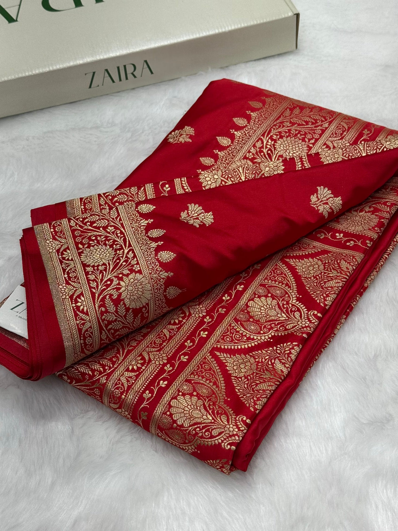 Bridal Red Shades Floral Boota Satin Katan Silk saree SK32