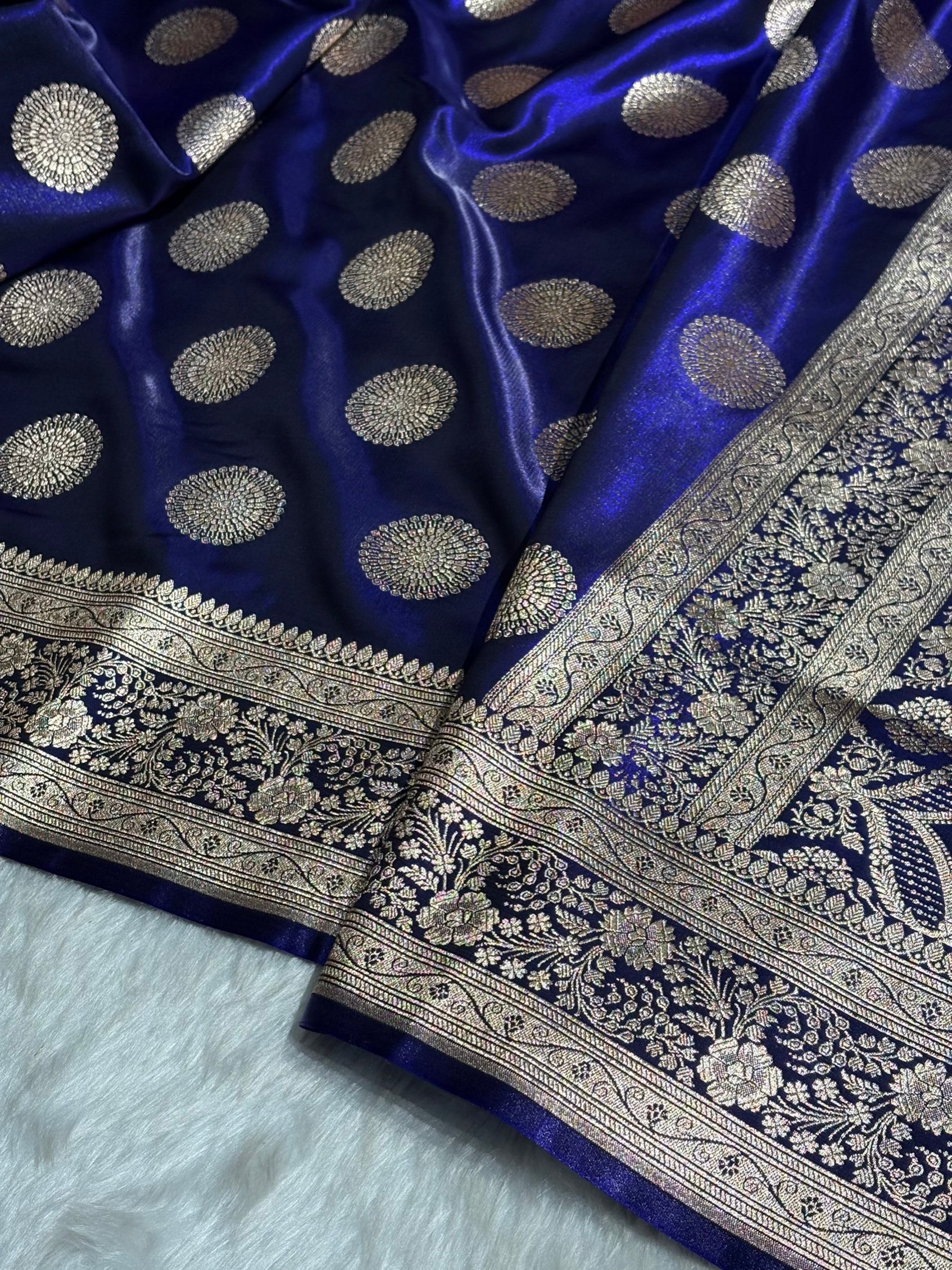 Royal Blue Shades Banarasi Satin Silk Saree SS33