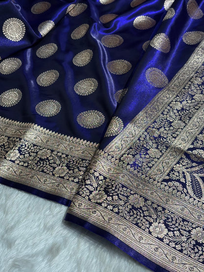 Royal Blue Shades Banarasi Satin Silk Saree SS33