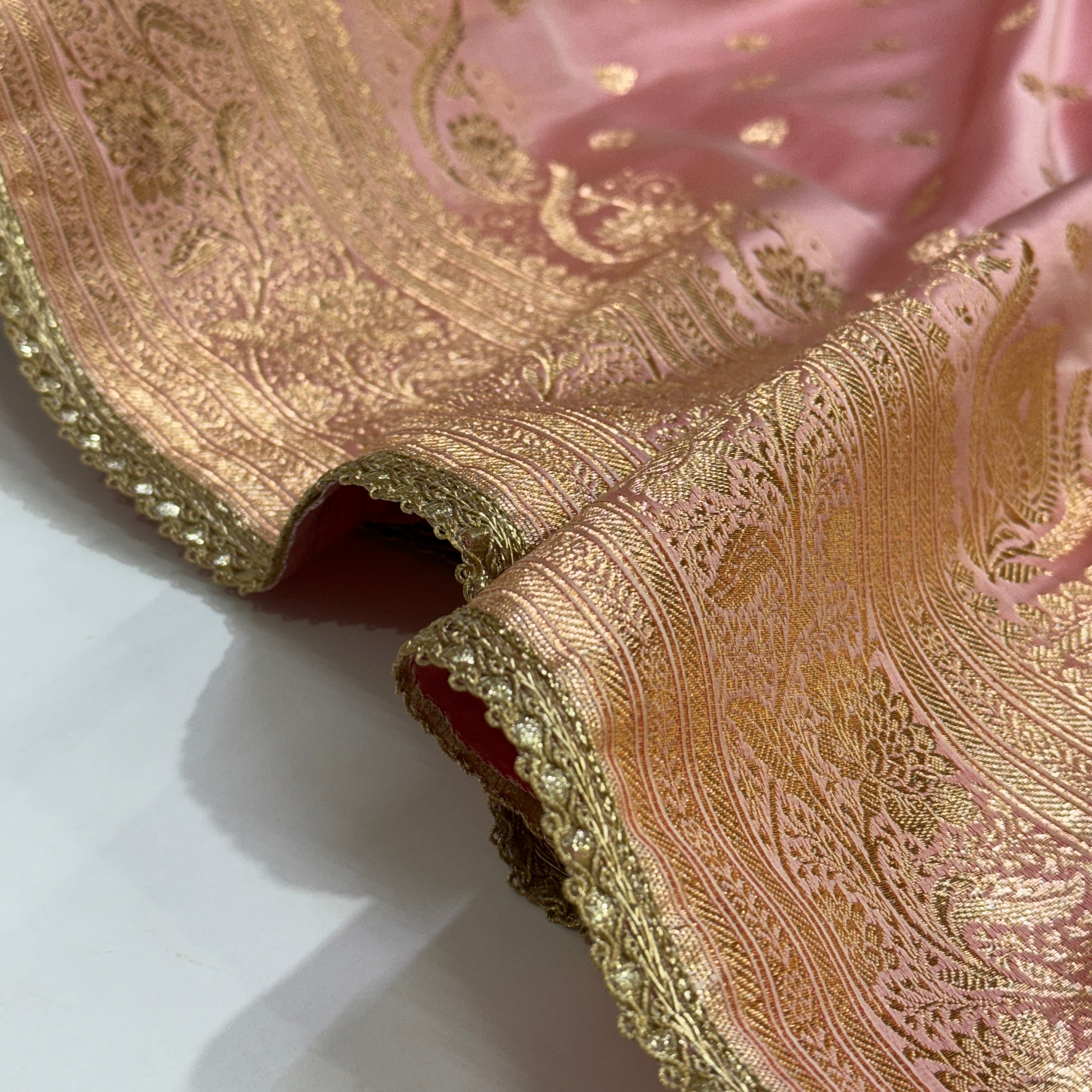 Banarasi Satin Katan Silk Saree In Baby Pink Shades with gotta Patti