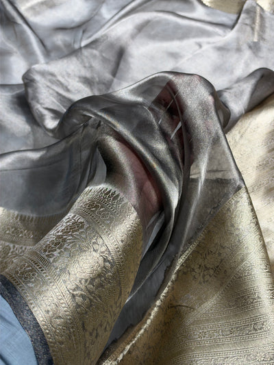 Gray Shades Pure Tissue Silk Saree with Brocade Blouse PT-08