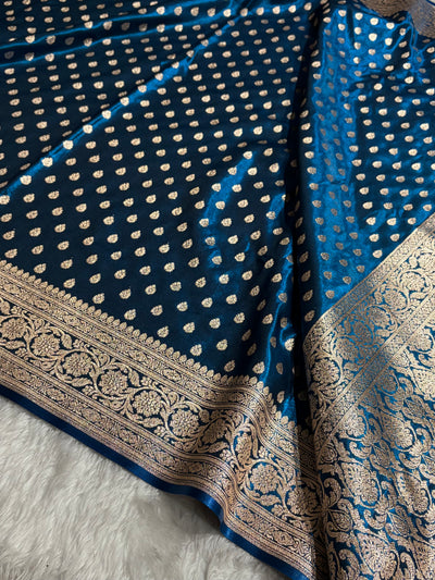 Banarasi German Blue Booti satin Silk Saree SS01