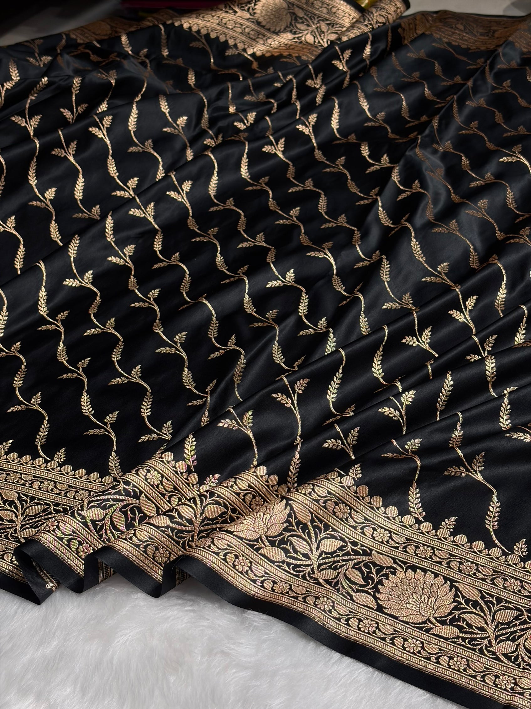 Black Pattern Satin Katan Silk saree SK37