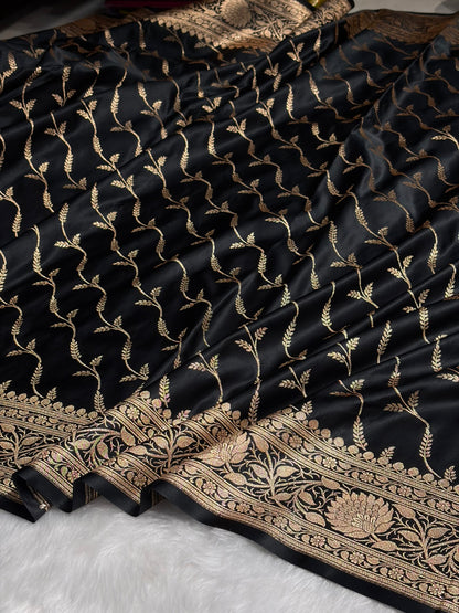 Black Pattern Satin Katan Silk saree SK37
