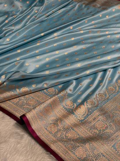 Katan Silk Saree In Sky Blue Shades SK08