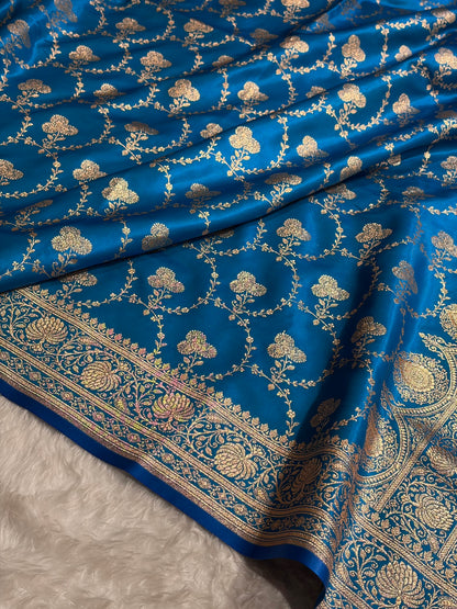 Satin Silk Saree Jaal in Firozi Shades SS23