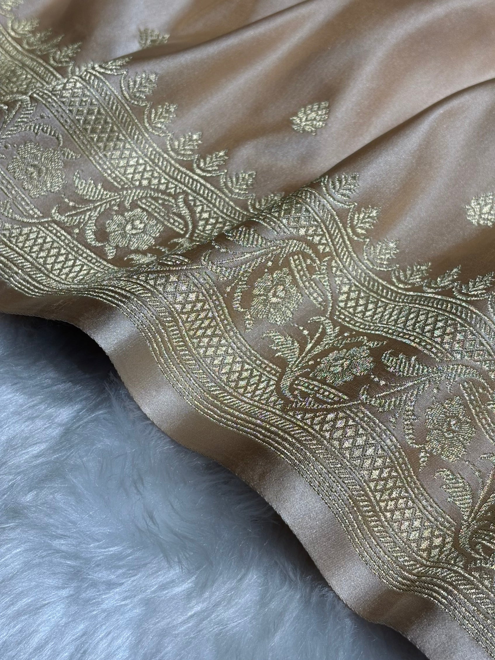 Beige Shades Satin Katan Silk Saree SK64