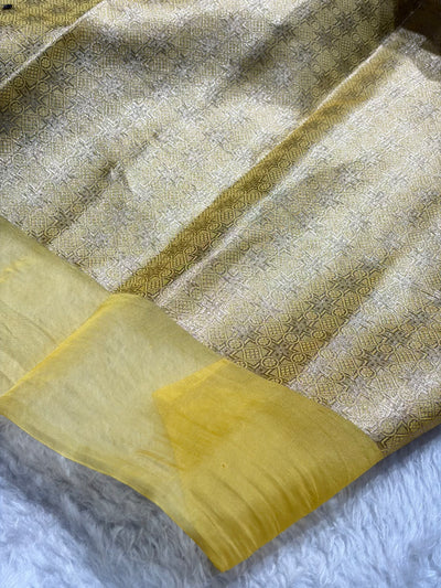 Banarasi Pure Organza Contrast Chocolate With Yellow Shades Banarasi Silk Saree PO-43