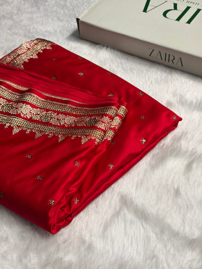 Red Banarasi Swarovski Work Booti Katan Silk Saree BSKM17