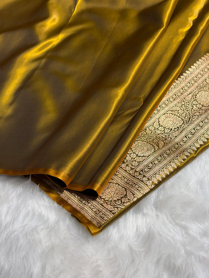 Mehendi Shades Brocket Satin Silk Saree Banarasi Saree Shades SS30