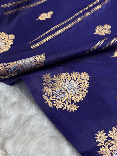 Navy Blue Shades Banarasi Handwoven Pure Paper Katan Silk  RM-66