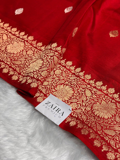 Red Boota Handwoven Pure Katan Raw Mango Silk RM-33