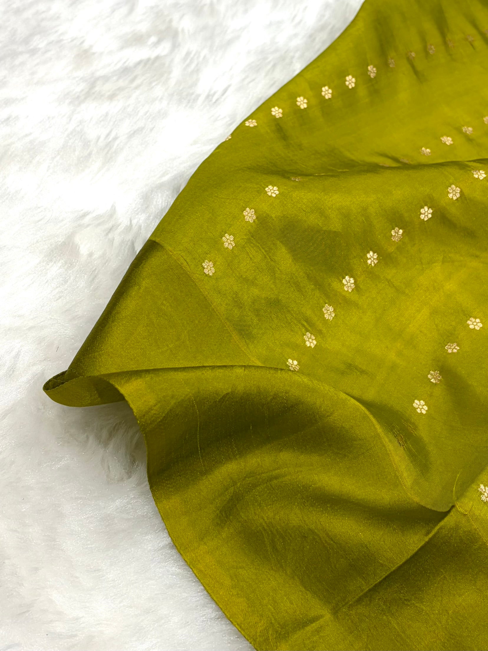 Banarasi Mehendi Green Shades Meena Boota Handwoven Pure Paper Silk RM-72