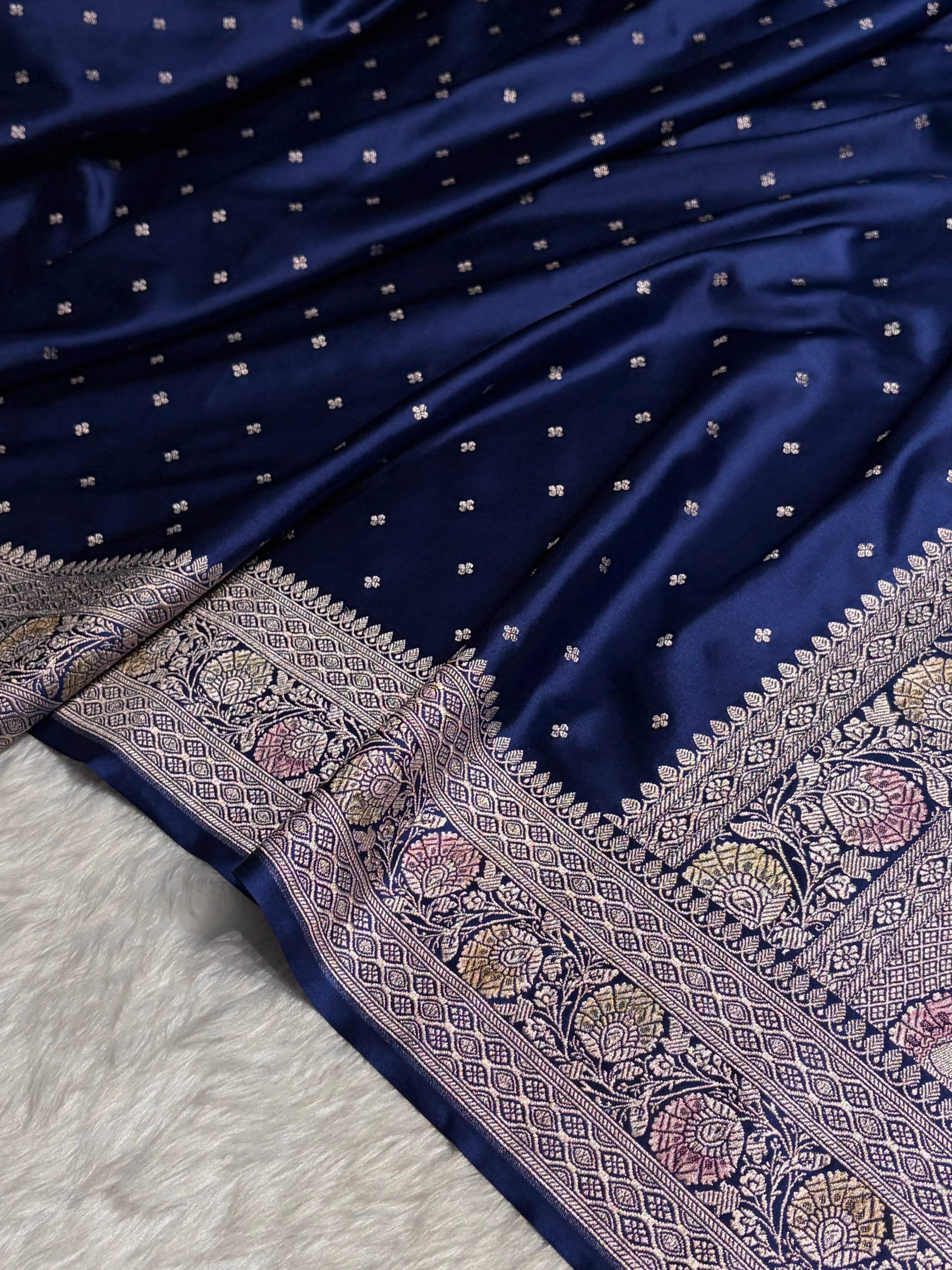 Royal Blue Shade Minakari Booti Mashru Silk Saree MS38