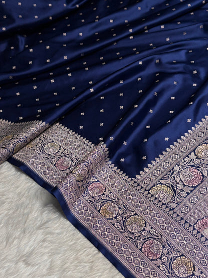 Royal Blue Shade Minakari Booti Mashru Silk Saree MS38
