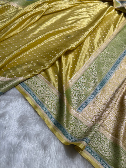 Lemon Shades With Contrast Border Crepe Silky Katan Banarasi Saree CSK-05