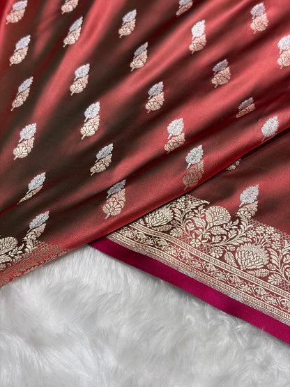 Cross Peach Shades Floral Booti Mashru Silk Saree MSM-69