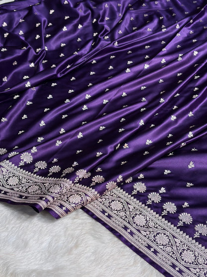 Navy Blue Shades Booti Mashru Silk Saree MS72