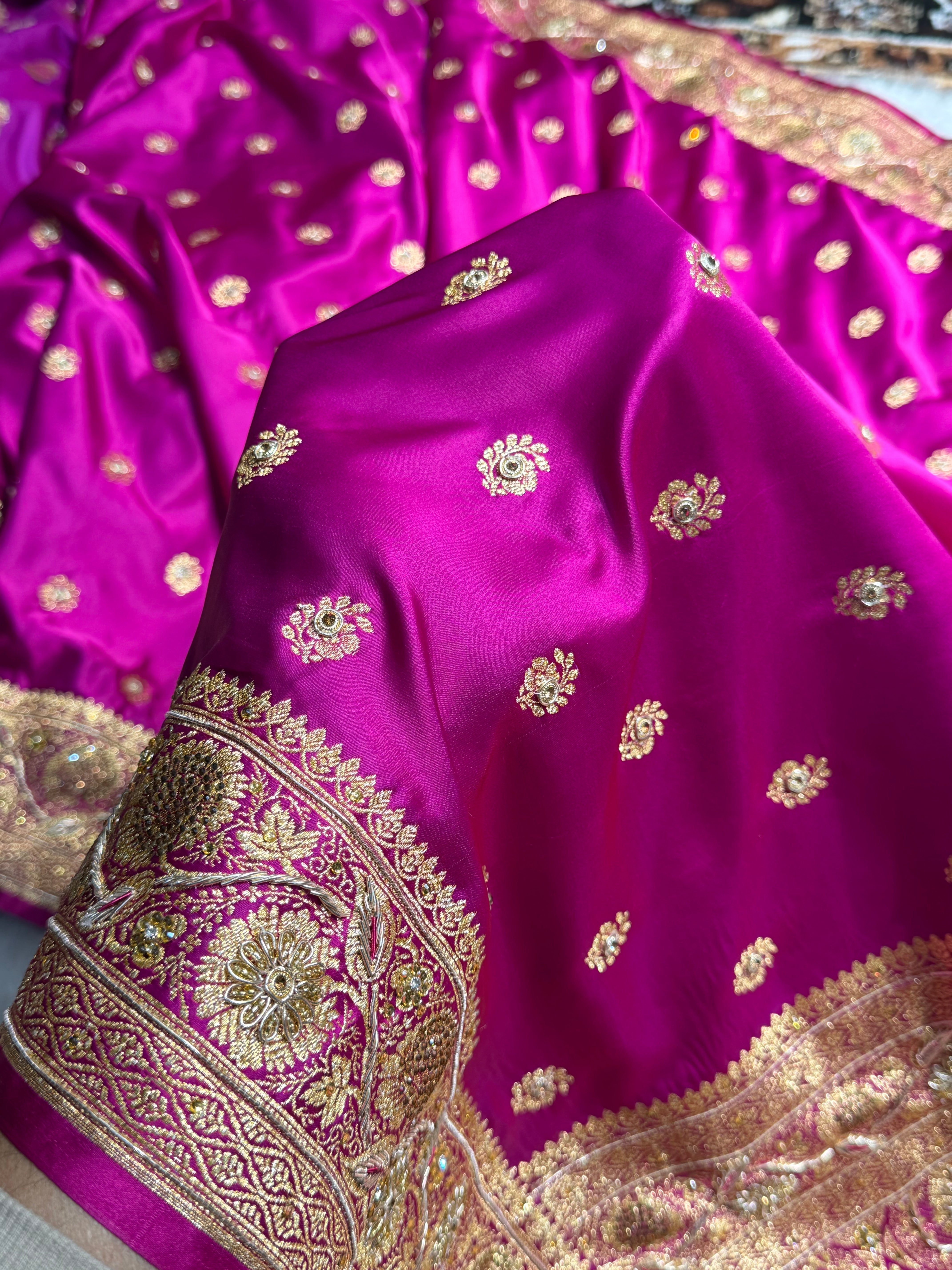 Banarasi Magenta Work Pattern Satin Katan Silk Saree BSK72